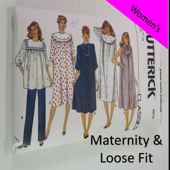 Butterick 4874 MATERNITIY Sewing Pattern size 10 Dress, Shirt Loose Fit - Picture 1 of 10